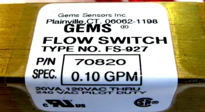 NEW GEMS 70820 FLOW SWITCH FS-927