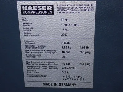 Used 2007 KAESER TE 91 Refrigerated Air Compressor Dryers Ohio US | HGR 24 #1132810