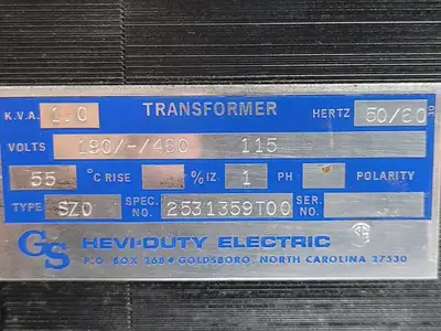 1 kVA Transformer, 190/460 pri. volts, 120 sec. volts No. 2531359T00
