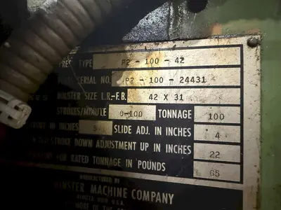 100 TON MINSTER P2-100-42 PIECE MAKER STRAIGHT SIDE SSDC HIGH SPEED PRESS 6" STROKE: YOBRO #23916