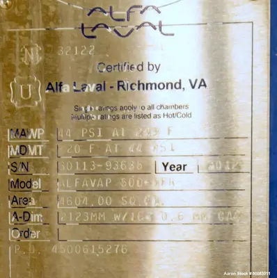 Used ALFA LAVAL ALFAVAP 500-TFR Heat Exchangers Illinois US | Aaron Equipment #85060