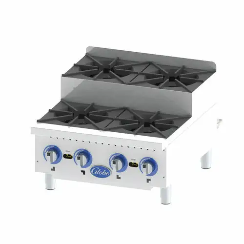 Globe GHPSU424G 24" Gas Hotplate w/ (4) Burners & Manual Controls, Convertible
