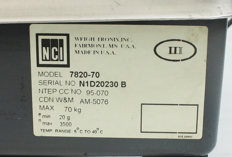 Used WEIGH TRONIX NCI 7820-70 Scales | Industrial Parts R Us Inc. #366042