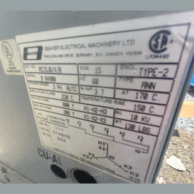 Used BEAVER ELECTRICAL MACHINERY LTD. RC15JB/X/B Transformers British Columbia CA | Savona Equipment LTD #1290501