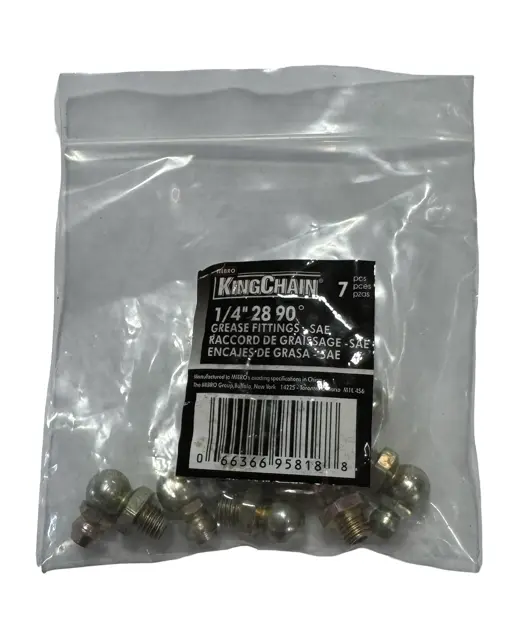KingChain 1/4"-28 Grease Fitting SAE 90° Zerk Nipple Fittings 7 Pack