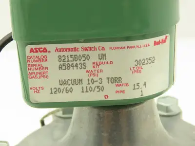 Asco Redhat 8215B50VM Solenoid Valve 2 Way Vacuum 10-3 NC 110/120VAC 1"NPT