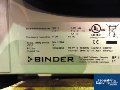 NEW BINDER 4.1 CU FT BINDER INCUBATOR, MODEL BF 115-UL