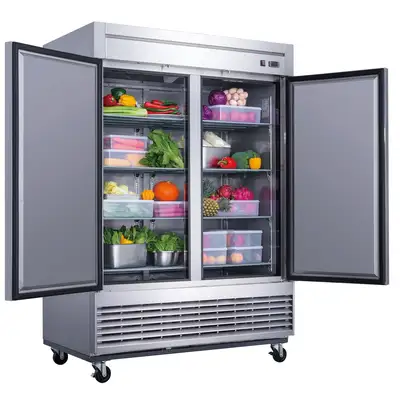 New | in-Stock Dukers New Dukers D55R Stainless Steel Solid 2-Door Commercial Reach-in Refrigerator Refrigerators Illinois US | Falcon Restaurant Supply #1376292