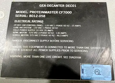 (4) GEA Westfalia ProteinMaster CF 7000 sanitary tricanter centrifuges, 316SS.