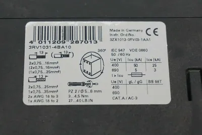 NEW SIEMENS 3RV1031-4BA10 CIRCUIT BREAKER 3RV10314BA10