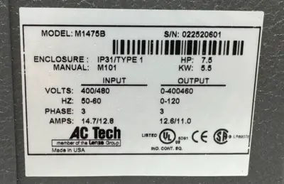 NEW AC TECH LENZE M1475B VARIABLE SPEED DRIVE 7.5HP