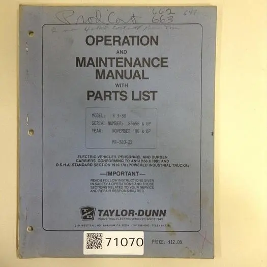 Used TAYLOR DUNN MR-380-22 Manuals Michigan US | Ideal Machinery #567269
