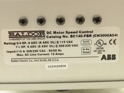 Baldor ABB BC140-FBR DC Motor Speed Control Drive 115/230V Input  8 ADC Output