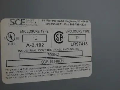 SCE SCE-16148CH Electrical Enclosure Control Panel 16x14x8" Back Plate