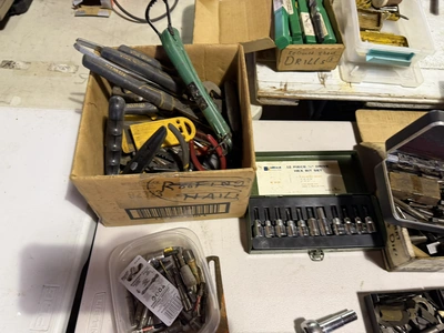 Large lot of assorted hand tools, includes saws, wrenches, sockets, drill bits, Allen extensions, pl...