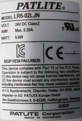 NEW PATLITE LR6-202LJNW-GRZ SIGNAL TOWER LR6-02LJN 24VDC LR6202LJNWGRZ