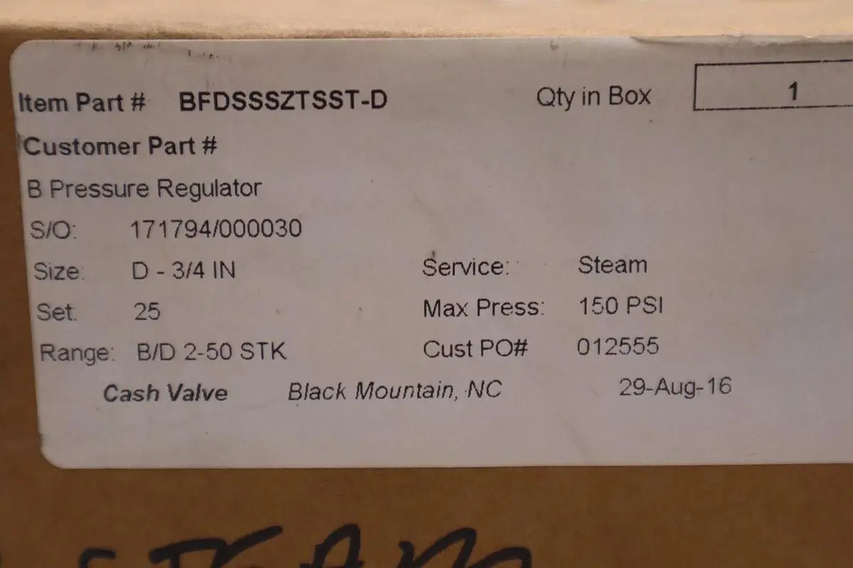 CASH VALVE BFDSSSZTSST-D SIZE 3/4'' NEW TYPE B 150 PSI STOCK 4278