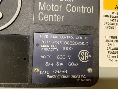 Five Star Double-Sided Motor Control Center (MCC), 600V Max., 1000A, 11 Buckets