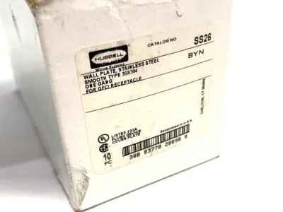USED HUBBELL METALLIC PLATE, 1-GANG GFCI STAINLESS STEEL PKG OF 9
