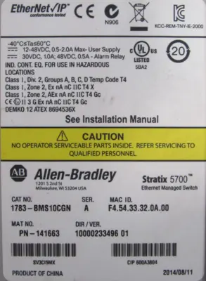 USED ALLEN BRADLEY 1783-BMS10CGN STRATIX 5700 ETHERNET SWITCH SER. A