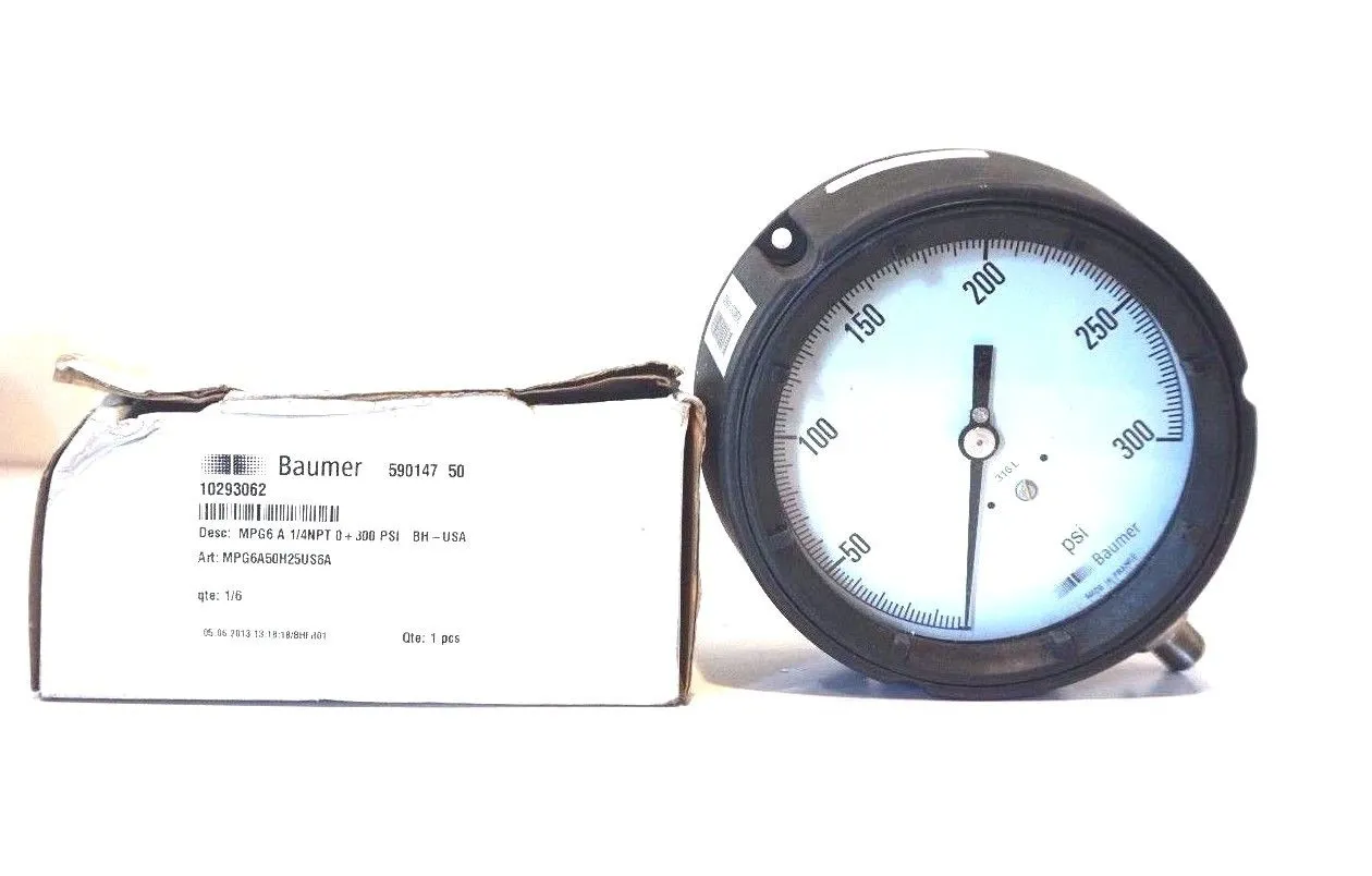 NEW BAUMER MPG6-A-1/4NPT-0+300PSI PRESSURE GAUGE 590147 50 MPG6A50H25US6A