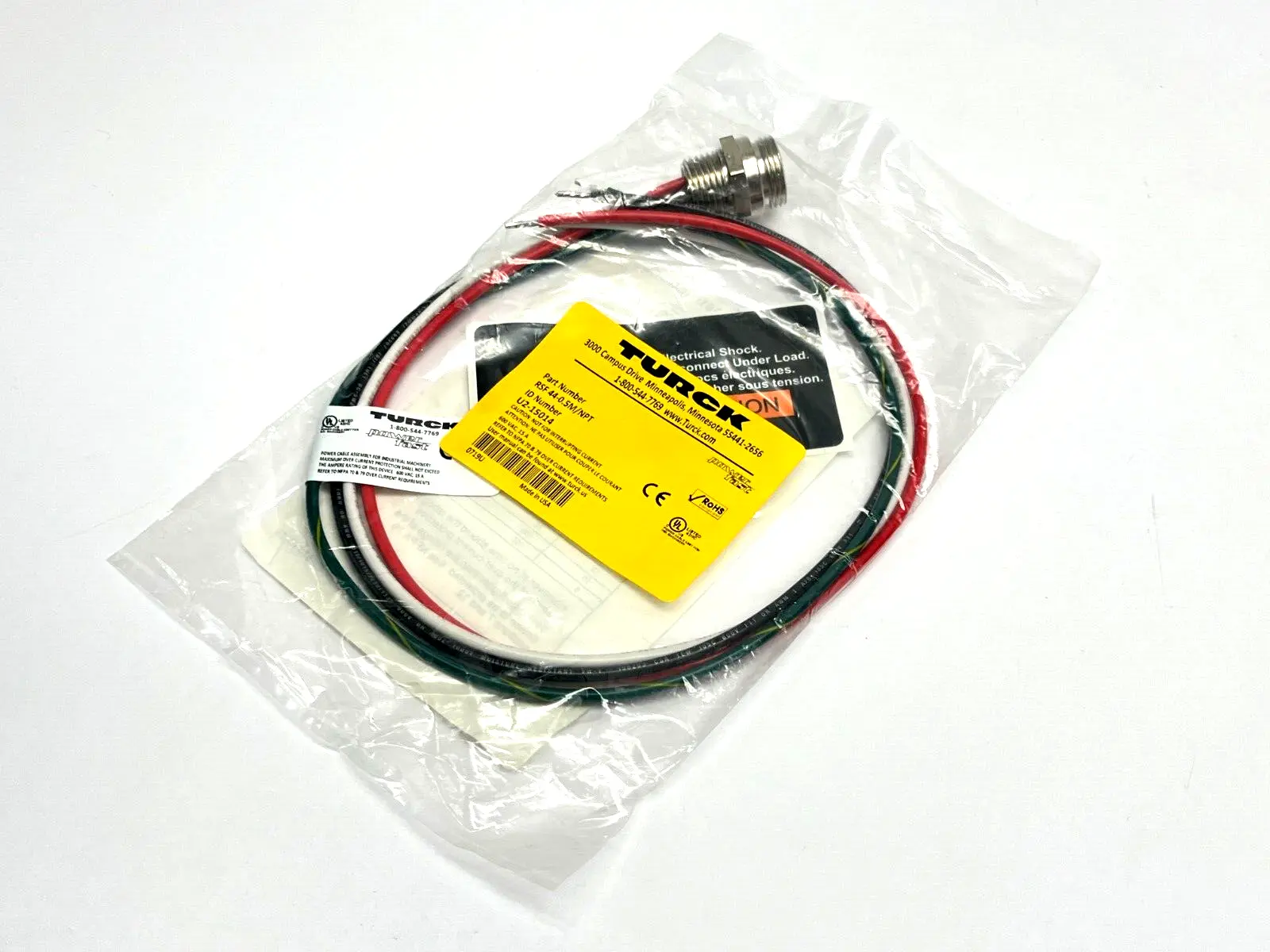 RSF44-0.5M/NPT | Turck  PowerFast Cordset Mini 4-Pin Male Flying Lead 0.5M U2-15014 - New
