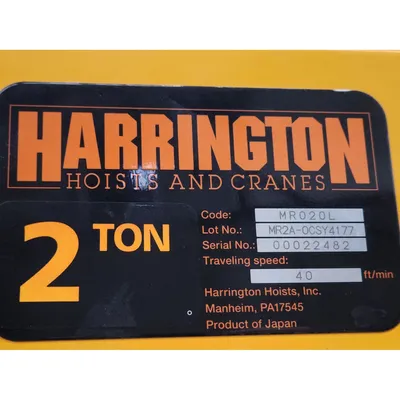 Used HARRINGTON HOISTS, INC. NER020L Hoists (All Types) West Virginia US | JM Industrial #1566560
