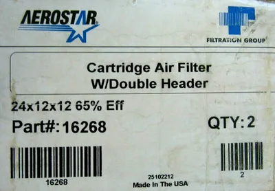 NEW BOX OF 2 AEROSTAR 16268 AIR FILTERS 24x12x12