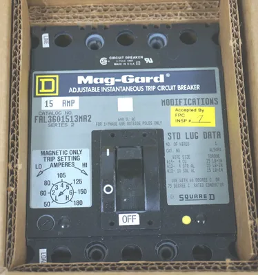 NEW SQUARE D FAL3601513MA2 CIRCUIT BREAKER 15A, 600V, 60HZ, 3 POLE