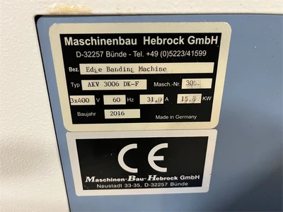 Used 2016 HEBROCK AKV 3006 DK-F Edge Banders New York US | MachineryMax #1502544