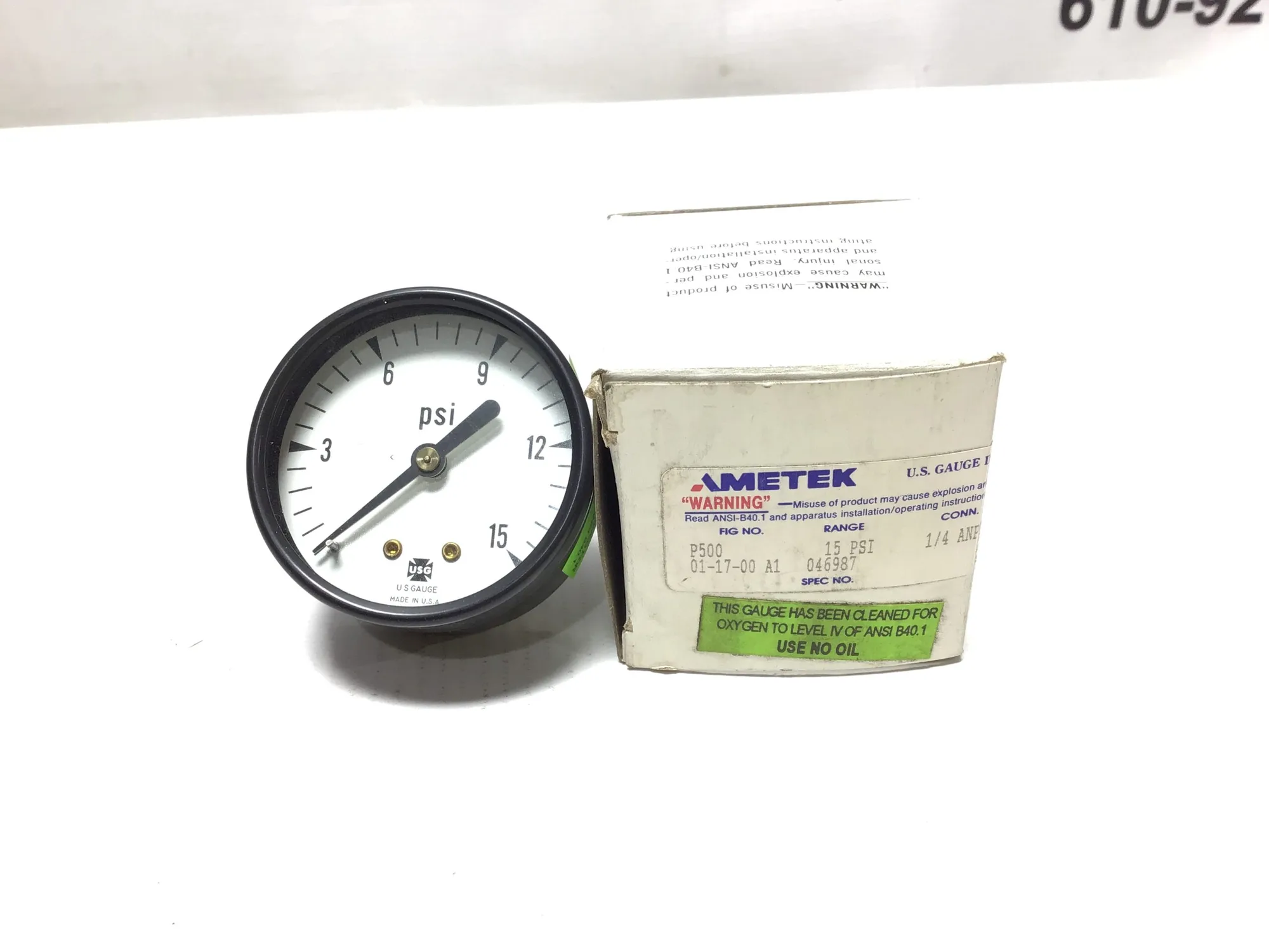 Ametek 046987 Pressure Gauge 15PSI 1/4″ ANPT
