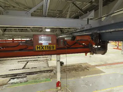 Cleveland Tramrail P&H 1 Ton Single Girder Underhung Bridge Crane 45' 10" Span