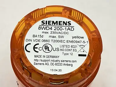 USED SIEMENS 50MM STEADY-LIGHT ELEMENT YELLOW 12-230V W/ LED BULB