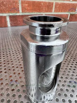 USED LOWTECH STAINLESS STEEL IN LINE SIGHT GLASS W/ 2" SANITARY FITTING