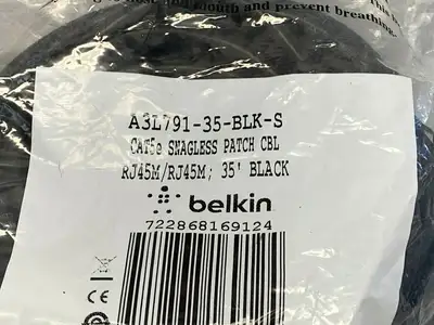 A3L791-35-BLK-S | Belkin  CAT5e Snagless Ethernet Patch Cable 35' Black - New
