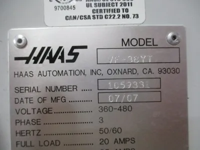 Used 2007 HAAS VF-3YT Vertical Machining Centers California US | Wheeler Machinery Sales #1379381