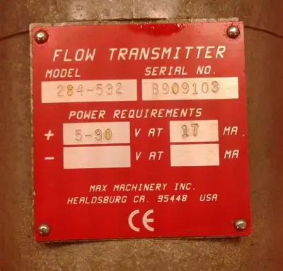 Max Machinery Inc Model 284-532 Flow Transmitter Pwr Req +5-30V at 17mA. 6D