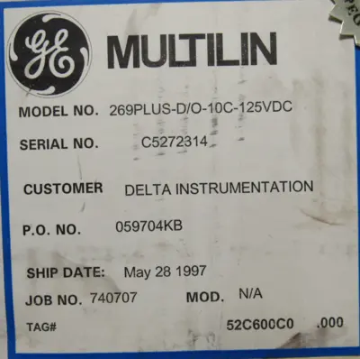 NEW GENERAL ELECTRIC 269PLUS-D/O-10C-125DC MOTOR RELAY MOTOR 269PLUSDO10C125DC