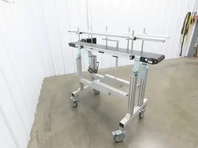 QC Industries 48"L Portable Flat Conveyor 150mm Belt 115V Variable Speed 42FPM