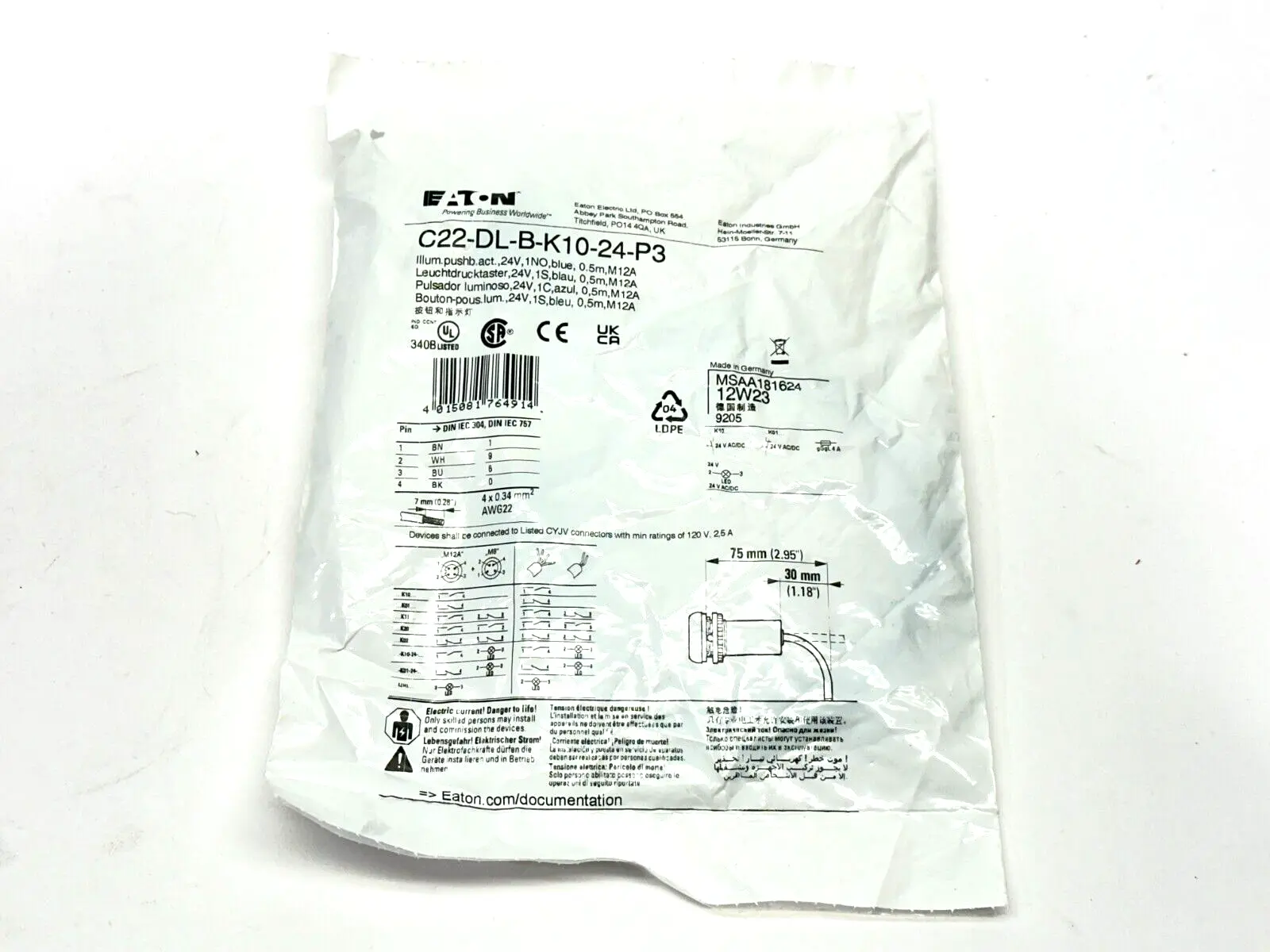 New | in-Stock Eaton RQM Illuminated Compact Momentary Pushbutton Blue 24V Relays & Switches Michigan US | Maverick Industrial Sales #1392782