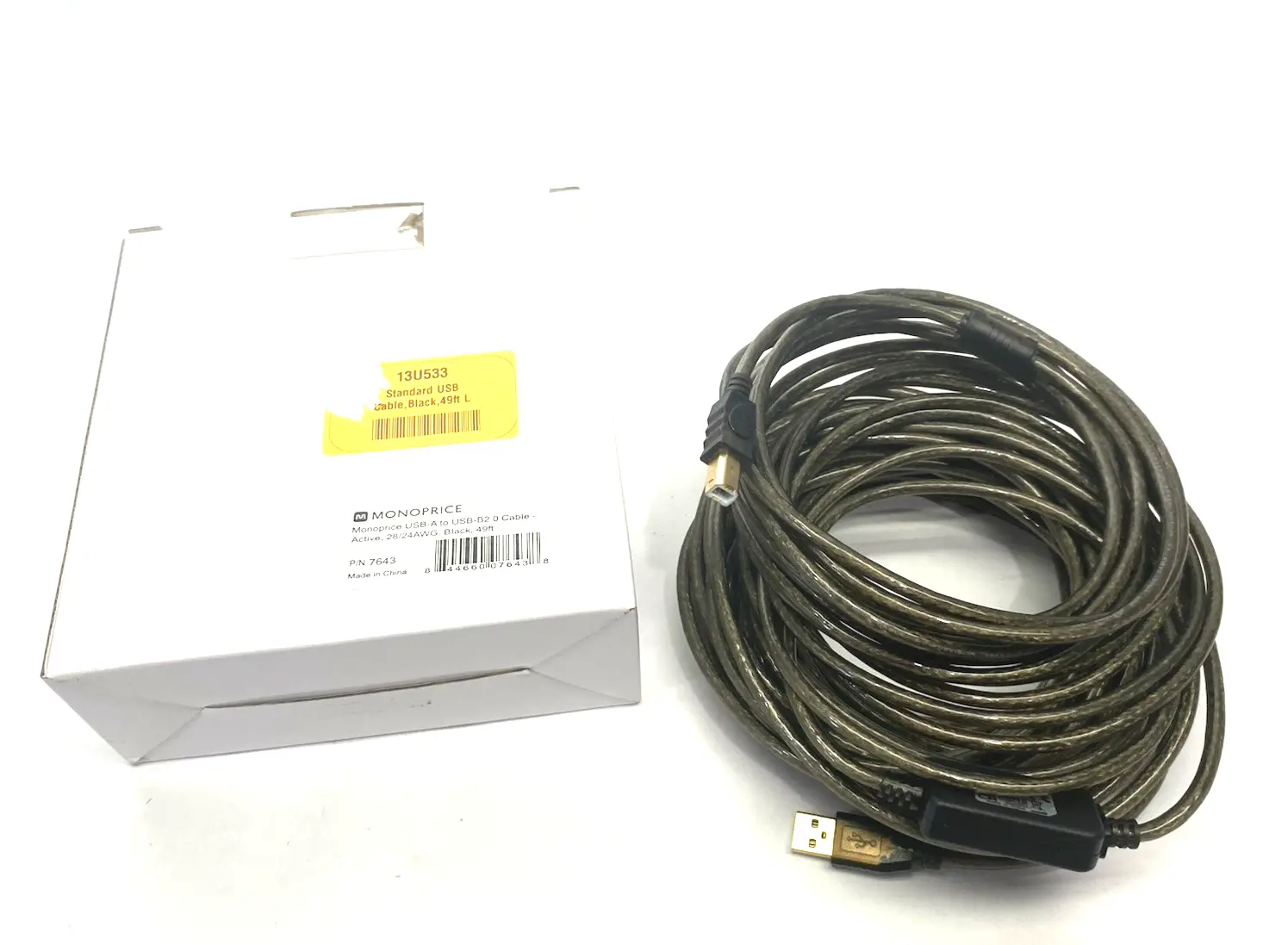 New | in-Stock Monoprice USB-A to USB-B 2.0 Cable - Active, 28/24AWG, Black, 49ft Cable & Wire Michigan US | Maverick Industrial Sales #1390769