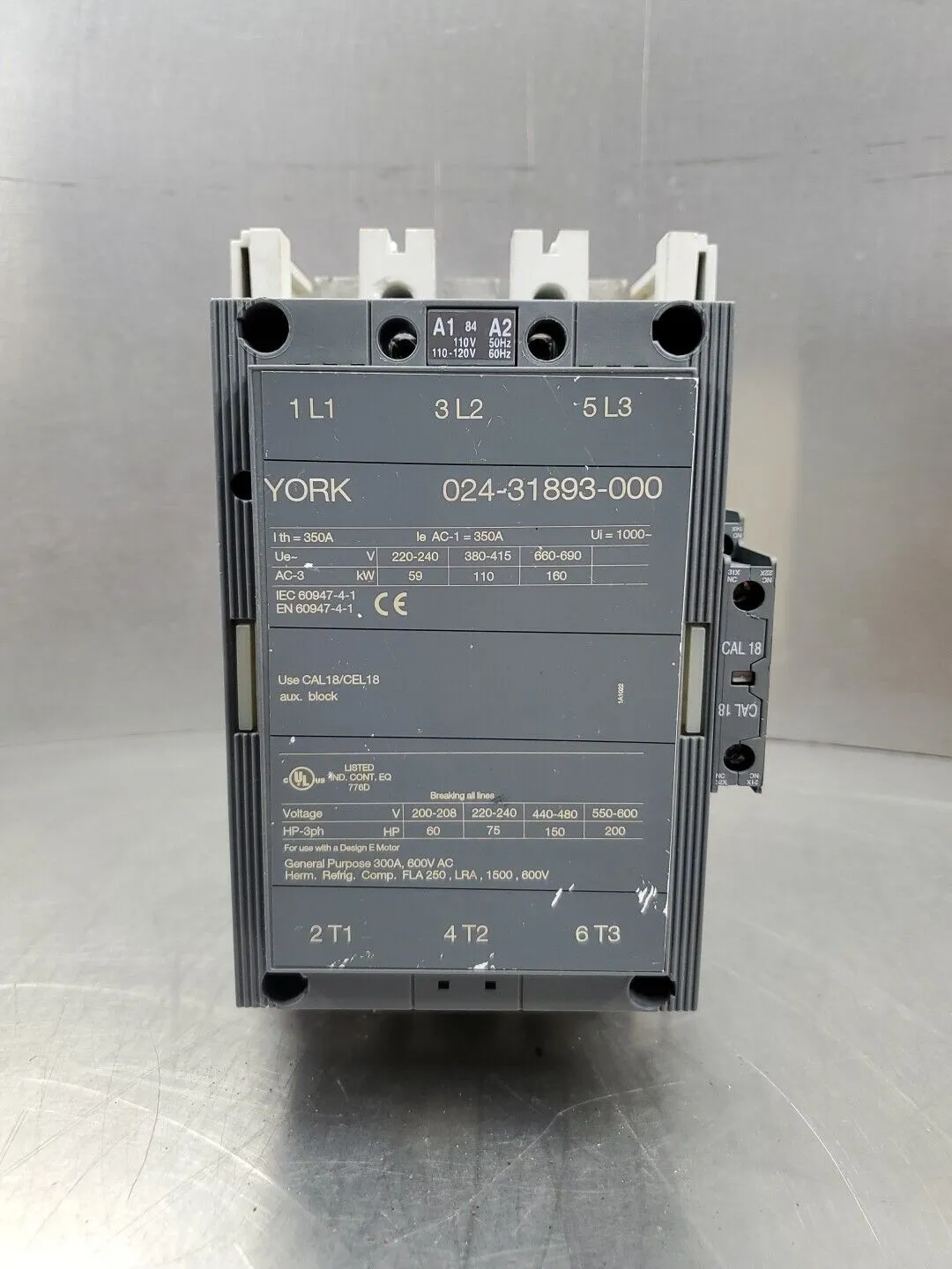 ABB/YORK 024-31893-000 300A 600V Definite Purpose Contactor. 1C-28