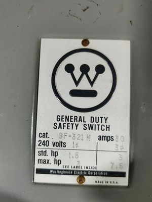 Westinghouse Heavy Duty Safety Switch Electrical Enclosure 30A 2 Pole GF321