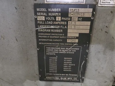 Marvel Series 81 Vertical Bandsaw w/ Roller Sections; 10hp, 18" Throat, 20" Working Height