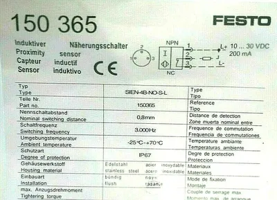 NEW FESTO SIEN-4B-NO-S-L PROXIMITY SENSOR 150365 SIEN4BNOSL