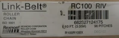 NEW REXNORD RC100 RIV ROLLER CHAIN 10FT