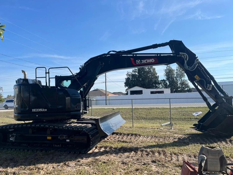 Tracked excavator on a construction site