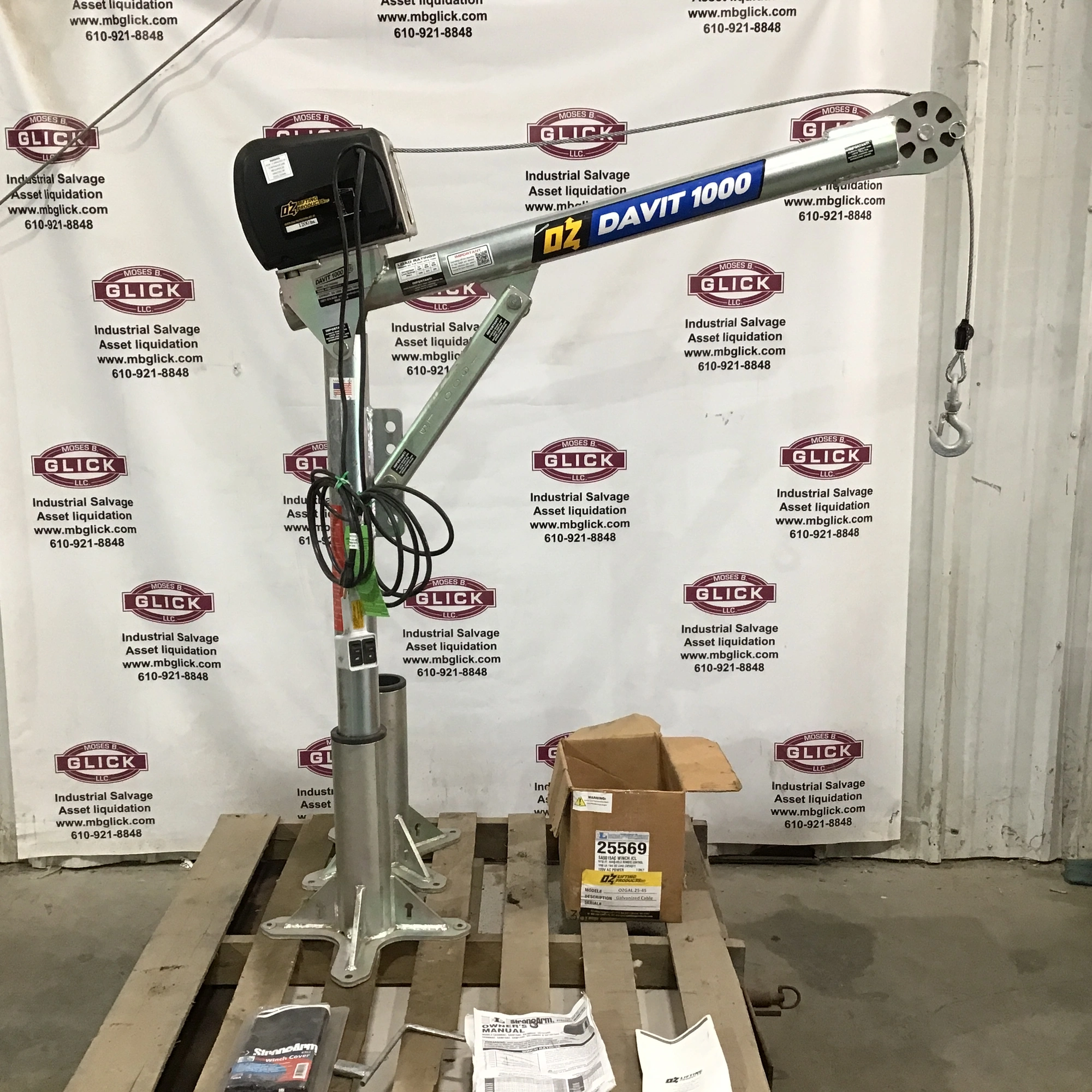 OZ 0Z1000DAV Portable Davit Crane 1/4″ Cable 1000 Lb Capacity