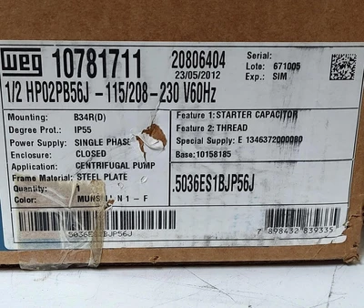 New | in-Stock WEG 1/2hp 02PB56J-115/230 A.C. Motors Kentucky US | Edwards Industrial Repair #1327784