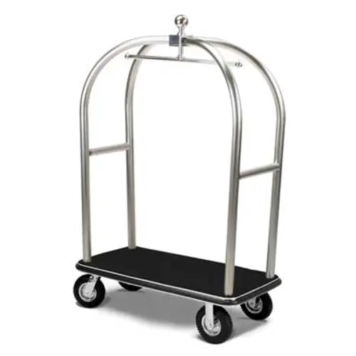 Forbes Industries Birdcage Luggage Cart w/ (2) Push Bars & Carpeted Deck - 48"L x 24"W x 72"H, Textured Steel (2528-DT)